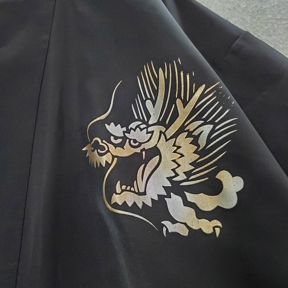VINTAGE Japanese Dragons Men Kimono One Size Black Open Front Made In‎ Japan - Picture 2 of 10